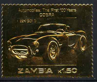 Zambia 1987 Classic Cars 1k50 Cobra in 22k gold foil unmounted mint, stamps on , stamps on  stamps on cars     cobra