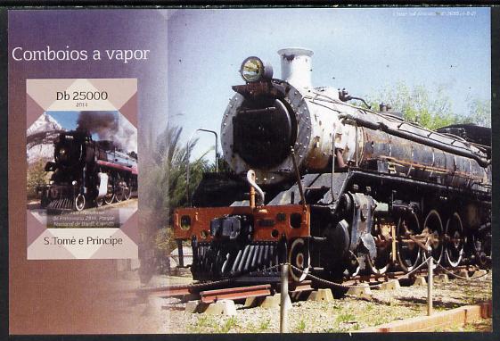 St Thomas & Prince Islands 2014 Steam Trains #4 imperf s/sheet unmounted mint. Note this item is privately produced and is offered purely on its thematic appeal, stamps on , stamps on  stamps on railways