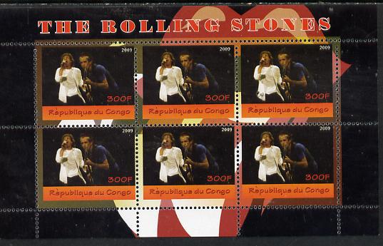 Congo 2014 The Rolling Stones #1 perf sheetlet containing 6 values unmounted mint. Note this item is privately produced and is offered purely on its thematic appeal, stamps on music, stamps on pops, stamps on rolling stones, stamps on rock