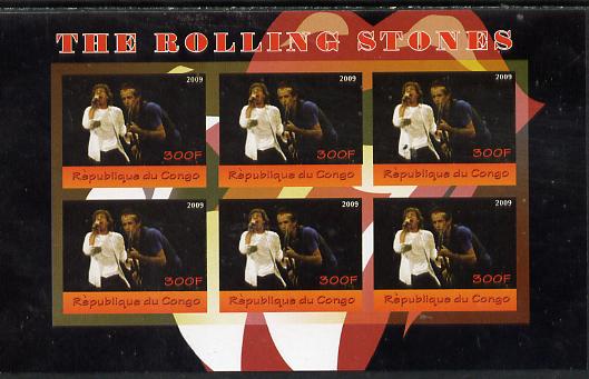 Congo 2014 The Rolling Stones #1 imperf sheetlet containing 6 values unmounted mint. Note this item is privately produced and is offered purely on its thematic appeal, stamps on music, stamps on pops, stamps on rolling stones, stamps on rock