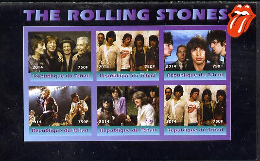 Congo 2014 The Rolling Stones #2 imperf sheetlet containing 6 values unmounted mint. Note this item is privately produced and is offered purely on its thematic appeal, stamps on , stamps on  stamps on music, stamps on  stamps on pops, stamps on  stamps on rolling stones, stamps on  stamps on rock