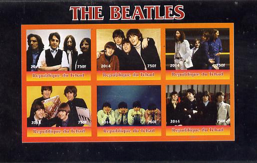 Chad 2014 The Beatles #2 imperf sheetlet containing 6 values unmounted mint. Note this item is privately produced and is offered purely on its thematic appeal. . , stamps on , stamps on  stamps on music, stamps on  stamps on pops, stamps on  stamps on beatles, stamps on  stamps on rock