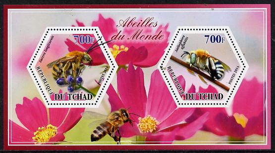 Chad 2014 Bees #1 perf sheetlet containing two hexagonal-shaped values unmounted mint , stamps on , stamps on  stamps on shaped, stamps on  stamps on hexagon, stamps on  stamps on hexagonal, stamps on  stamps on bees