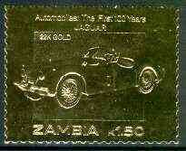 Zambia 1987 Classic Cars 1k50 Jaguar in 22k gold foil unmounted mint, stamps on cars     jaguar