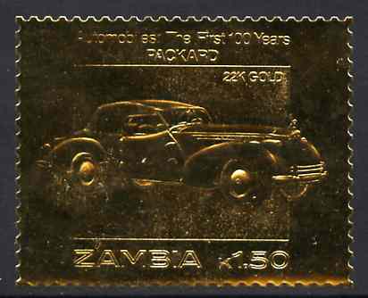 Zambia 1987 Classic Cars 1k50 Packard in 22k gold foil unmounted mint, stamps on cars       packard