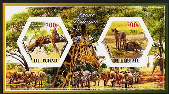 Chad 2014 Animals of Africa #2 imperf sheetlet containing two hexagonal-shaped values unmounted mint , stamps on , stamps on  stamps on shaped, stamps on  stamps on hexagon, stamps on  stamps on hexagonal, stamps on  stamps on animals, stamps on  stamps on 