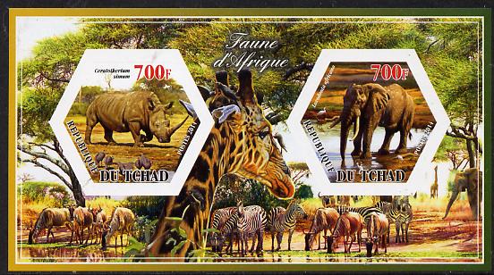 Chad 2014 Animals of Africa #3 imperf sheetlet containing two hexagonal-shaped values unmounted mint , stamps on , stamps on  stamps on shaped, stamps on  stamps on hexagon, stamps on  stamps on hexagonal, stamps on  stamps on animals, stamps on  stamps on 