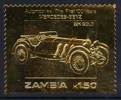 Zambia 1987 Classic Cars 1k50 Mercedes-Benz in 22k gold foil unmounted mint, stamps on , stamps on  stamps on cars       mercedes benz