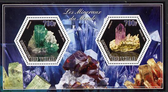 Chad 2014 Minerals #1 perf sheetlet containing two hexagonal-shaped values unmounted mint , stamps on , stamps on  stamps on shaped, stamps on  stamps on hexagon, stamps on  stamps on hexagonal, stamps on  stamps on minerals