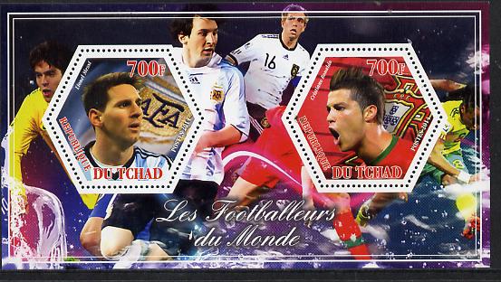 Chad 2014 Footballers of the World #1 perf sheetlet containing two hexagonal-shaped values unmounted mint 