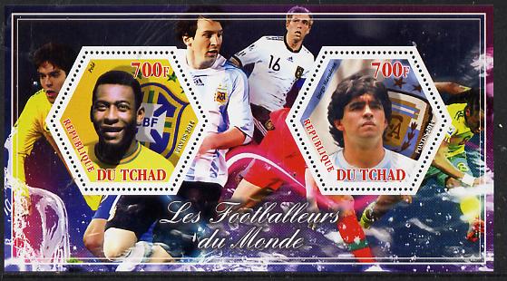 Chad 2014 Footballers of the World #2 perf sheetlet containing two hexagonal-shaped values unmounted mint , stamps on , stamps on  stamps on shaped, stamps on  stamps on hexagon, stamps on  stamps on hexagonal, stamps on  stamps on football