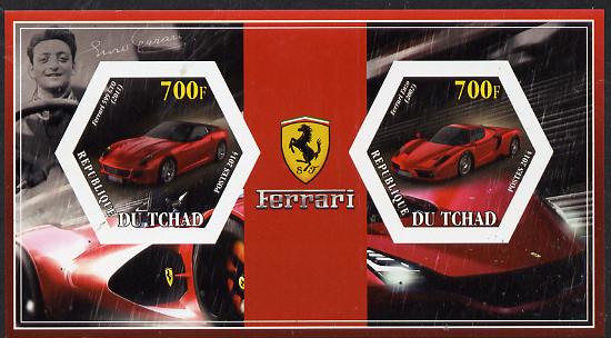 Chad 2014 Ferrari Cars #3 imperf sheetlet containing two hexagonal-shaped values unmounted mint , stamps on , stamps on  stamps on shaped, stamps on  stamps on hexagon, stamps on  stamps on hexagonal, stamps on  stamps on cars, stamps on  stamps on ferrari