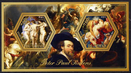 Chad 2014 Peter Paul Rubens #1 perf sheetlet containing two hexagonal-shaped values unmounted mint , stamps on shaped, stamps on hexagon, stamps on hexagonal, stamps on arts, stamps on rubens, stamps on personalities