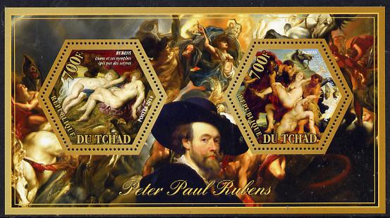 Chad 2014 Peter Paul Rubens #2 perf sheetlet containing two hexagonal-shaped values unmounted mint , stamps on , stamps on  stamps on shaped, stamps on  stamps on hexagon, stamps on  stamps on hexagonal, stamps on  stamps on arts, stamps on  stamps on rubens, stamps on  stamps on personalities