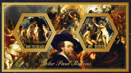 Chad 2014 Peter Paul Rubens #3 imperf sheetlet containing two hexagonal-shaped values unmounted mint , stamps on , stamps on  stamps on shaped, stamps on  stamps on hexagon, stamps on  stamps on hexagonal, stamps on  stamps on arts, stamps on  stamps on rubens, stamps on  stamps on personalities