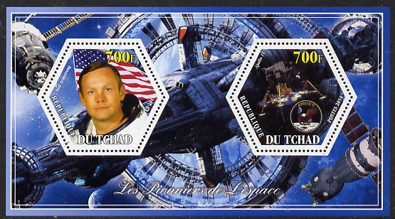 Chad 2014 Conquest of Space #2 perf sheetlet containing two hexagonal-shaped values unmounted mint , stamps on shaped, stamps on hexagon, stamps on hexagonal, stamps on space, stamps on personalities