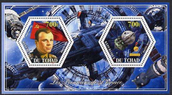 Chad 2014 Conquest of Space #3 perf sheetlet containing two hexagonal-shaped values unmounted mint , stamps on , stamps on  stamps on shaped, stamps on  stamps on hexagon, stamps on  stamps on hexagonal, stamps on  stamps on space, stamps on  stamps on personalities