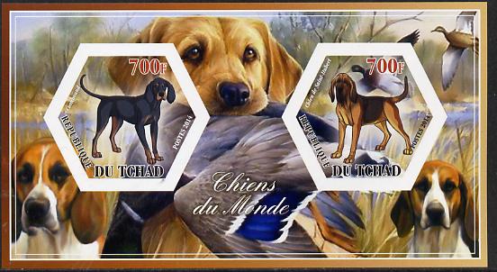 Chad 2014 Dogs #1 imperf sheetlet containing two hexagonal-shaped values unmounted mint , stamps on , stamps on  stamps on shaped, stamps on  stamps on hexagon, stamps on  stamps on hexagonal, stamps on  stamps on dogs