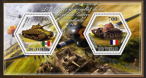 Chad 2014 Tanks #2 perf sheetlet containing two hexagonal-shaped values unmounted mint , stamps on shaped, stamps on hexagon, stamps on hexagonal, stamps on militaria, stamps on tanks
