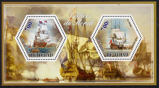 Chad 2014 Sailing Ships #3 perf sheetlet containing two hexagonal-shaped values unmounted mint , stamps on shaped, stamps on hexagon, stamps on hexagonal, stamps on ships