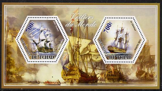 Chad 2014 Sailing Ships #4 perf sheetlet containing two hexagonal-shaped values unmounted mint , stamps on , stamps on  stamps on shaped, stamps on  stamps on hexagon, stamps on  stamps on hexagonal, stamps on  stamps on ships