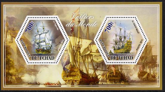 Chad 2014 Sailing Ships #5 perf sheetlet containing two hexagonal-shaped values unmounted mint , stamps on , stamps on  stamps on shaped, stamps on  stamps on hexagon, stamps on  stamps on hexagonal, stamps on  stamps on ships