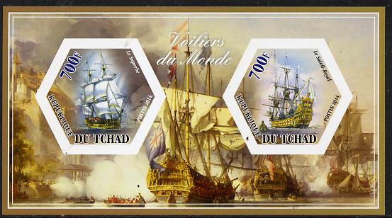 Chad 2014 Sailing Ships #5 imperf sheetlet containing two hexagonal-shaped values unmounted mint , stamps on , stamps on  stamps on shaped, stamps on  stamps on hexagon, stamps on  stamps on hexagonal, stamps on  stamps on ships