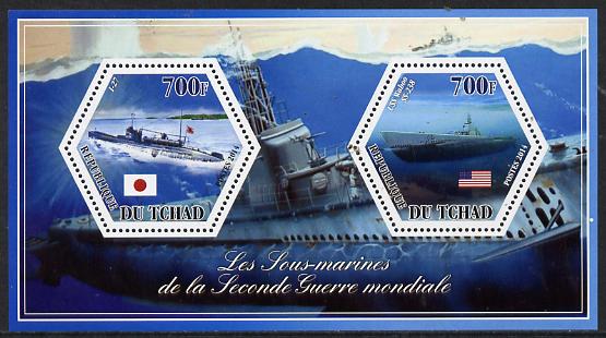 Chad 2014 Submarines #3 perf sheetlet containing two hexagonal-shaped values unmounted mint , stamps on shaped, stamps on hexagon, stamps on hexagonal, stamps on ships.submarines