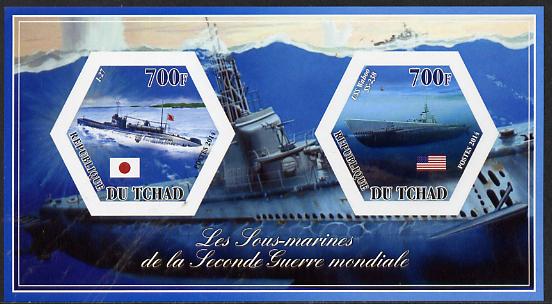 Chad 2014 Submarines #3 imperf sheetlet containing two hexagonal-shaped values unmounted mint , stamps on , stamps on  stamps on shaped, stamps on  stamps on hexagon, stamps on  stamps on hexagonal, stamps on  stamps on ships.submarines