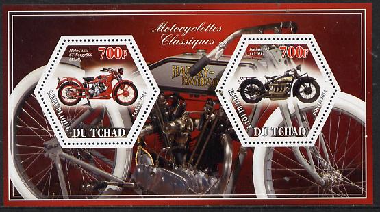 Chad 2014 Motorcycles #1 perf sheetlet containing two hexagonal-shaped values unmounted mint , stamps on , stamps on  stamps on shaped, stamps on  stamps on hexagon, stamps on  stamps on hexagonal, stamps on  stamps on motorbikes, stamps on  stamps on motorcycles