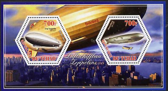 Chad 2014 Airships #1 perf sheetlet containing two hexagonal-shaped values unmounted mint , stamps on , stamps on  stamps on shaped, stamps on  stamps on hexagon, stamps on  stamps on hexagonal, stamps on  stamps on airships, stamps on  stamps on aviation