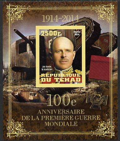 Chad 2014 Centenary of Start of WW1 #2 imperf deluxe sheet containing one value unmounted mint, stamps on , stamps on  stamps on militaria, stamps on  stamps on  ww1 , stamps on  stamps on tanks