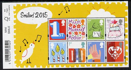 Great Britain 2015 Smilers perf m/sheet containing 8 first Class Stamps unmounted mint, stamps on xxx