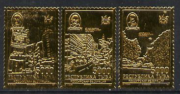 Touva 1997 Hong Kong back to China set of 3 embossed in 22k gold foil unmounted mint , stamps on , stamps on  stamps on touva 1997 hong kong back to china set of 3 embossed in 22k gold foil unmounted mint 