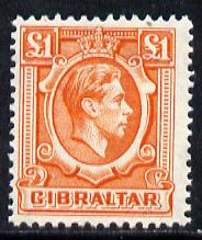Gibraltar 1938-51 KG6 Â£1 orange unmounted mint SG131, stamps on , stamps on  kg6 , stamps on 