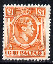 Gibraltar 1938-51 KG6 £1 orange unmounted mint SG131, stamps on , stamps on  kg6 , stamps on 