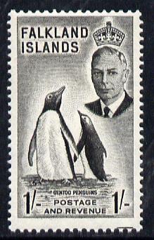 Falkland Islands 1952 KG6 Gentoo Penguins 1s unmounted mint SG 180, stamps on , stamps on  kg6 , stamps on penguins