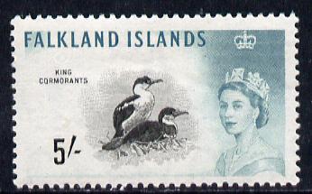 Falkland Islands 1960-66  Birds 5s Cormorants unmounted mint SG 205, stamps on birds