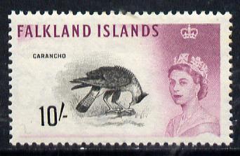 Falkland Islands 1960-66,Birds 10s Caracara unmounted mint SG 206, stamps on , stamps on  stamps on birds