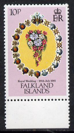 Falkland Islands 1981 Royal Wedding 10p with inverted watermark unmounted mint marginal SG 402w, stamps on , stamps on  stamps on royalty, stamps on  stamps on royal wedding, stamps on  stamps on charles, stamps on  stamps on diana