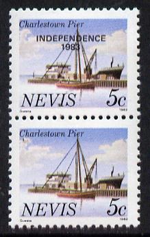 Nevis 1983 5c def (Charlestown Pier) vert pair with Independence opt omitted from lower stamp unmounted mint SG 169Ba, stamps on ships