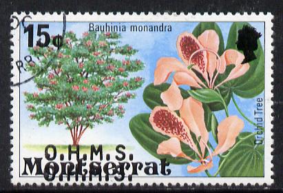 Montserrat 1980 Orchid Tree 15c with OHMS overprint doubled fine cto used listed as SG O30a but unpriced, stamps on , stamps on  stamps on flowers, stamps on  stamps on trees