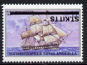 St Kitts 1980 Ships 55c with overprint inverted unmounted mint SG 45a, stamps on , stamps on  stamps on ships