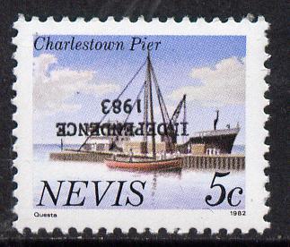 Nevis 1983 5c def (Charlestown Pier) with Independence opt inverted unmounted mint SG 169Bba, stamps on , stamps on  stamps on ships