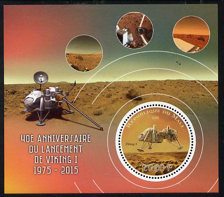 Mali 2015 40th Anniversary of Viking 1 Landing on Mars perf sheetlet containing circular-shaped value unmounted mint , stamps on , stamps on  stamps on shaped, stamps on  stamps on space, stamps on  stamps on planets