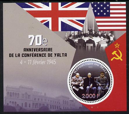 Mali 2015 70th Anniversary of Yalta Conference perf sheetlet containing circular-shaped value unmounted mint , stamps on shaped, stamps on personalities, stamps on churchill, stamps on constitutions, stamps on  ww2 , stamps on masonry, stamps on masonics, stamps on stalin.roosevelt, stamps on usa presidents