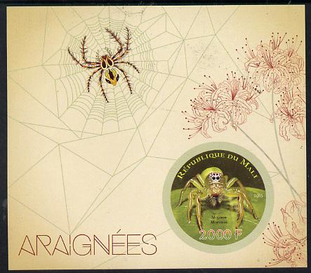 Mali 2015 Spiders imperf sheetlet containing circular-shaped value unmounted mint , stamps on , stamps on  stamps on shaped, stamps on  stamps on insects, stamps on  stamps on spiders