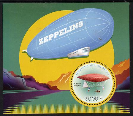 Mali 2015 Airships perf sheetlet containing circular-shaped value unmounted mint , stamps on shaped, stamps on aviation, stamps on airships, stamps on zeppelins