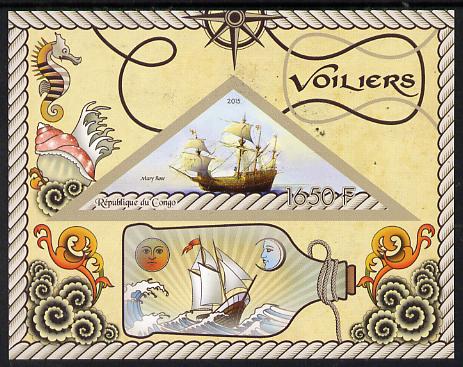 Congo 2015 Sailing Ships imperf deluxe sheet containing one triangular value unmounted mint, stamps on , stamps on  stamps on ships, stamps on  stamps on shaped, stamps on  stamps on triangle, stamps on  stamps on triangular