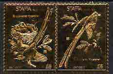 Staffa 1976 Scissor Tailed Flycatcher (Male & Female) A38 + A38 se-tenant pair perforated & embossed in 23 carat gold foil unmounted mint, stamps on , stamps on  stamps on birds, stamps on  stamps on flycatcher